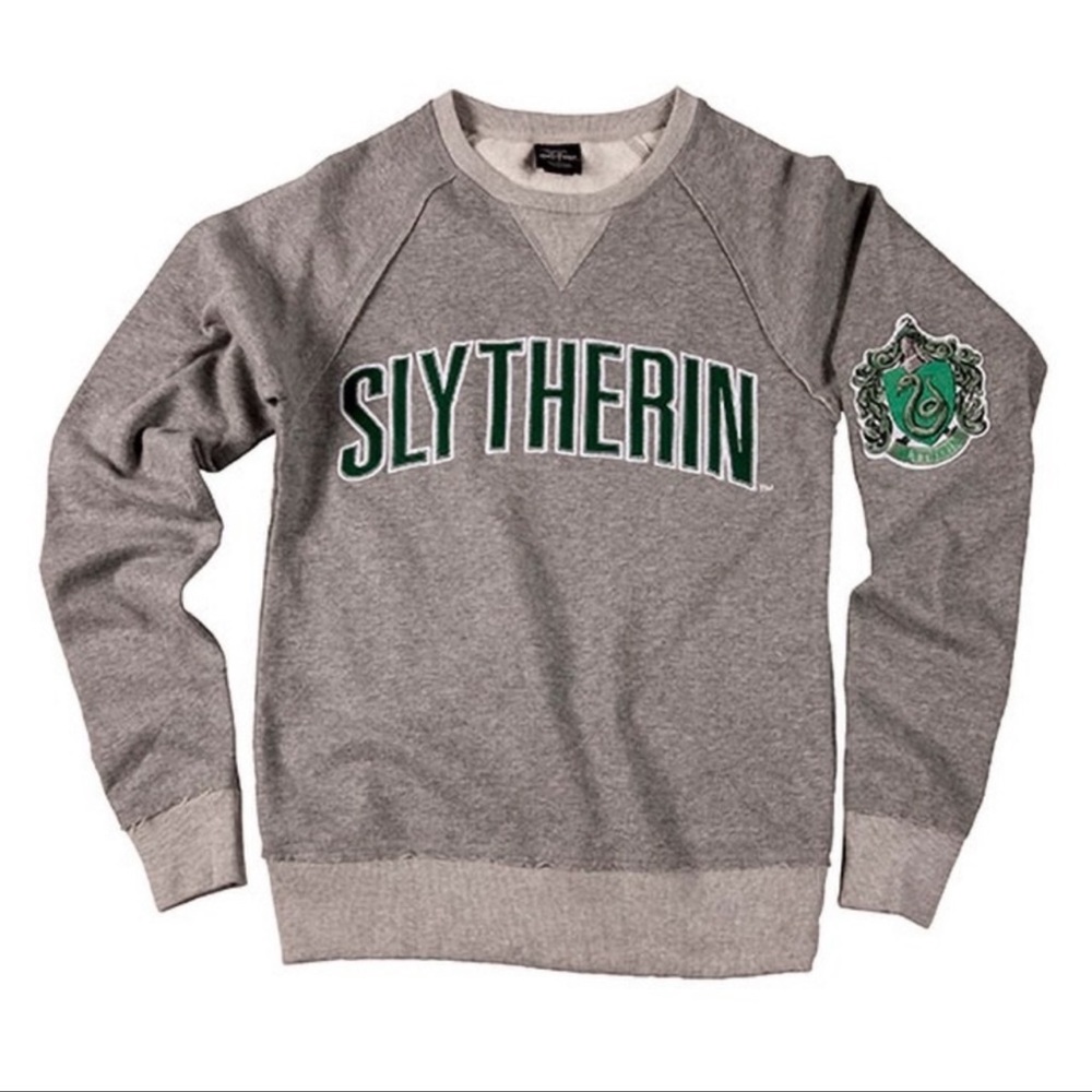 Slytherin Universal Studio Gray Crewneck Pullover Sweatshirt Spellout-Small